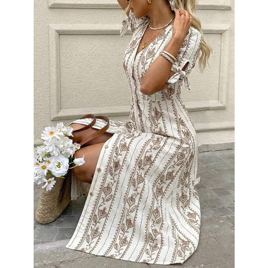 Printed Button-Down Midi Dress Apparel and Accessories