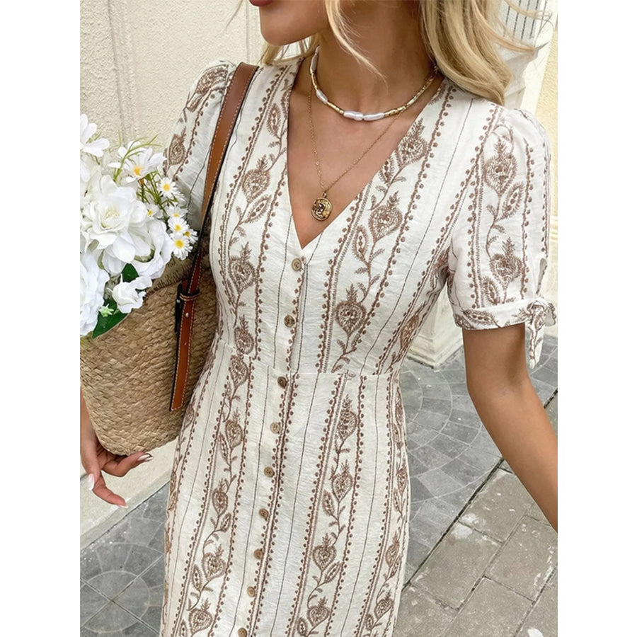 Printed Button-Down Midi Dress Apparel and Accessories