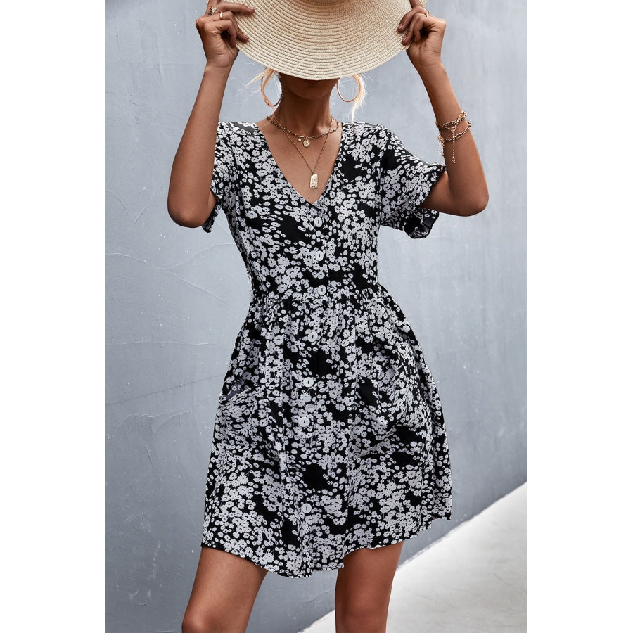 Printed Button down Pocketed Dress