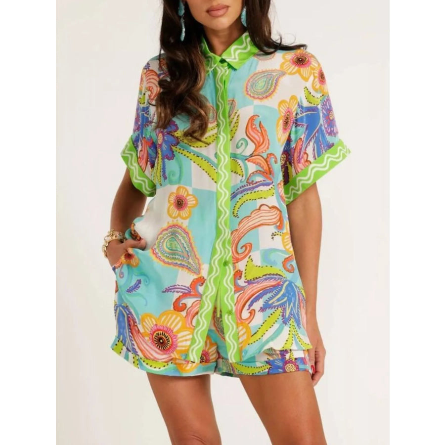 Printed Button-Down Shirt and Shorts Set Apparel and Accessories