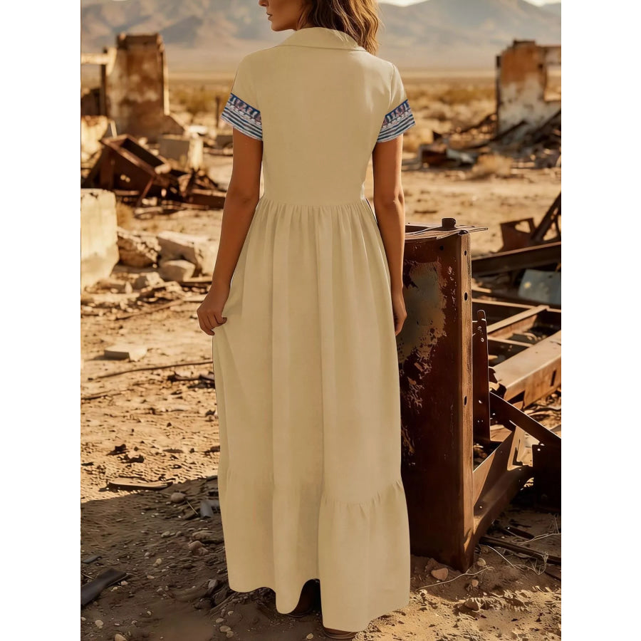 Printed Button-Front Maxi Dress Apparel and Accessories