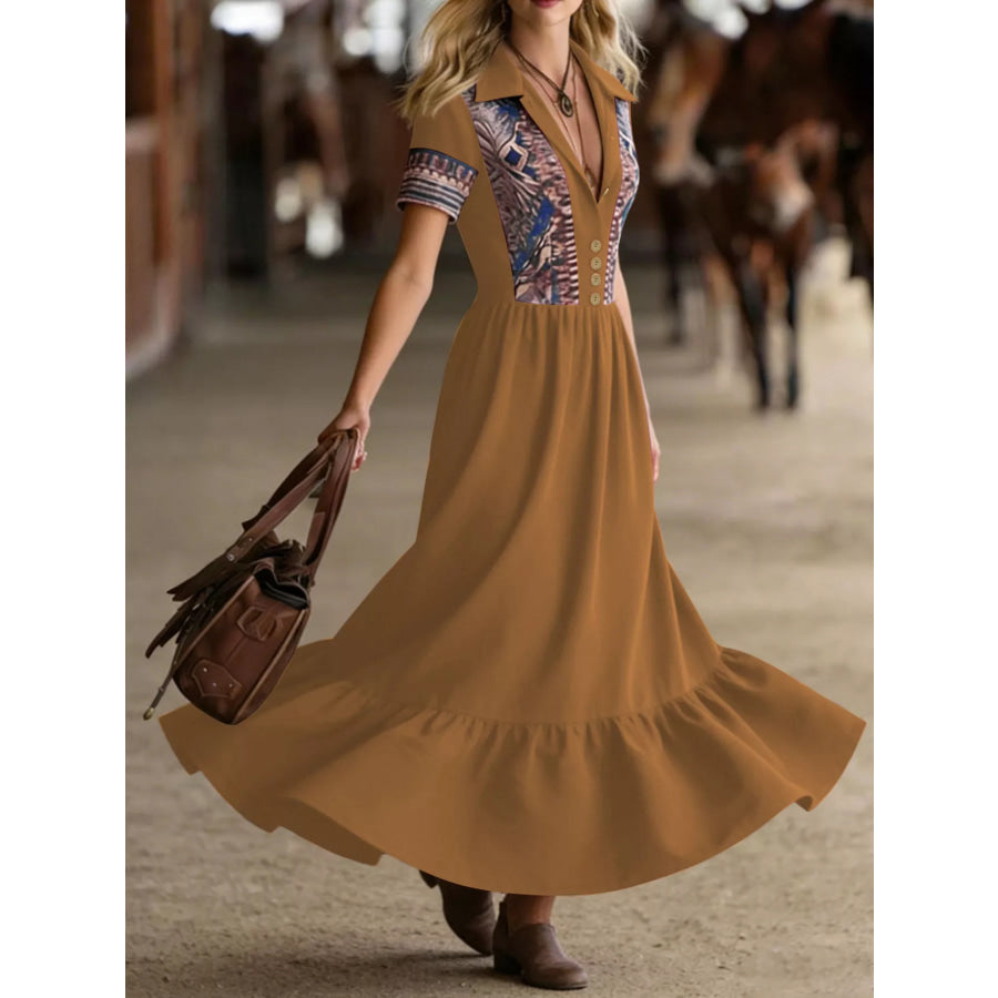 Printed Button-Front Maxi Dress Apparel and Accessories