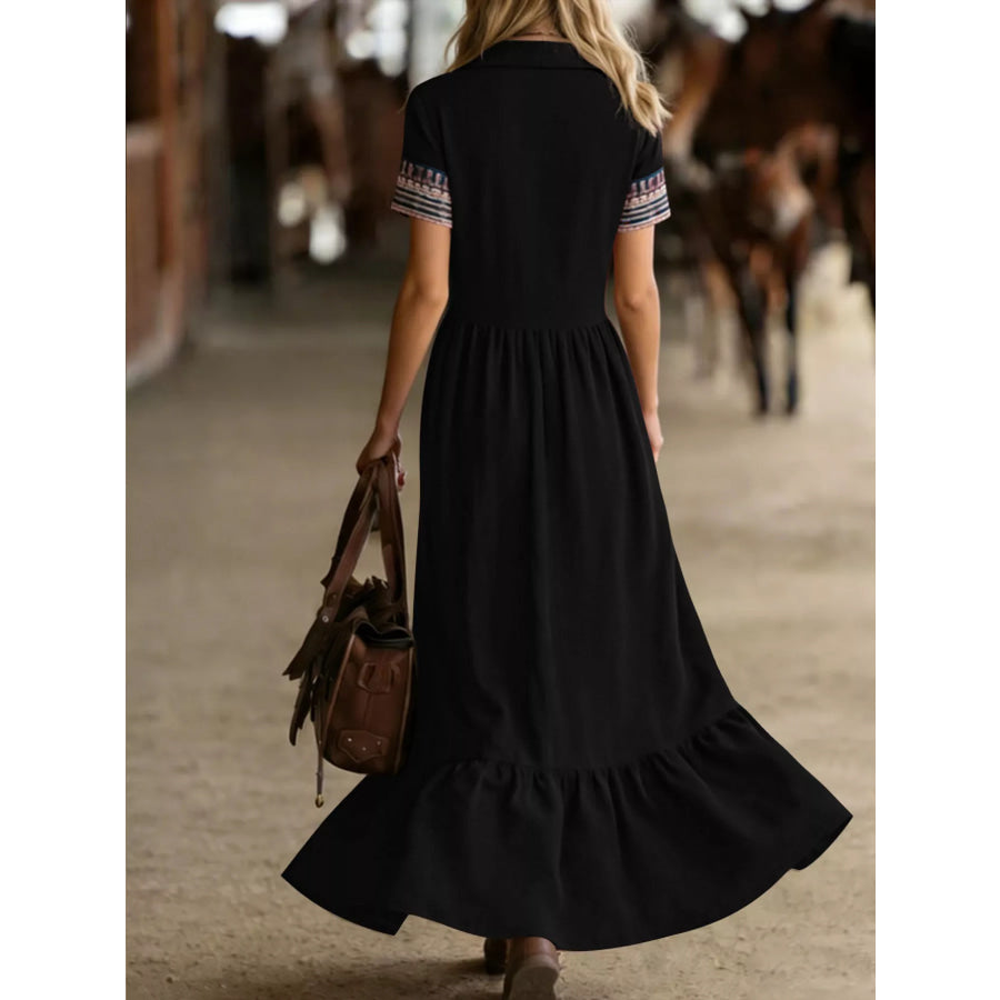 Printed Button-Front Maxi Dress Apparel and Accessories