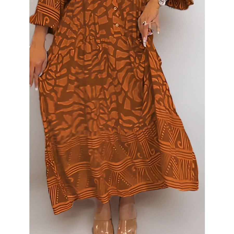 Printed Button Front Midi Dress Apparel and Accessories