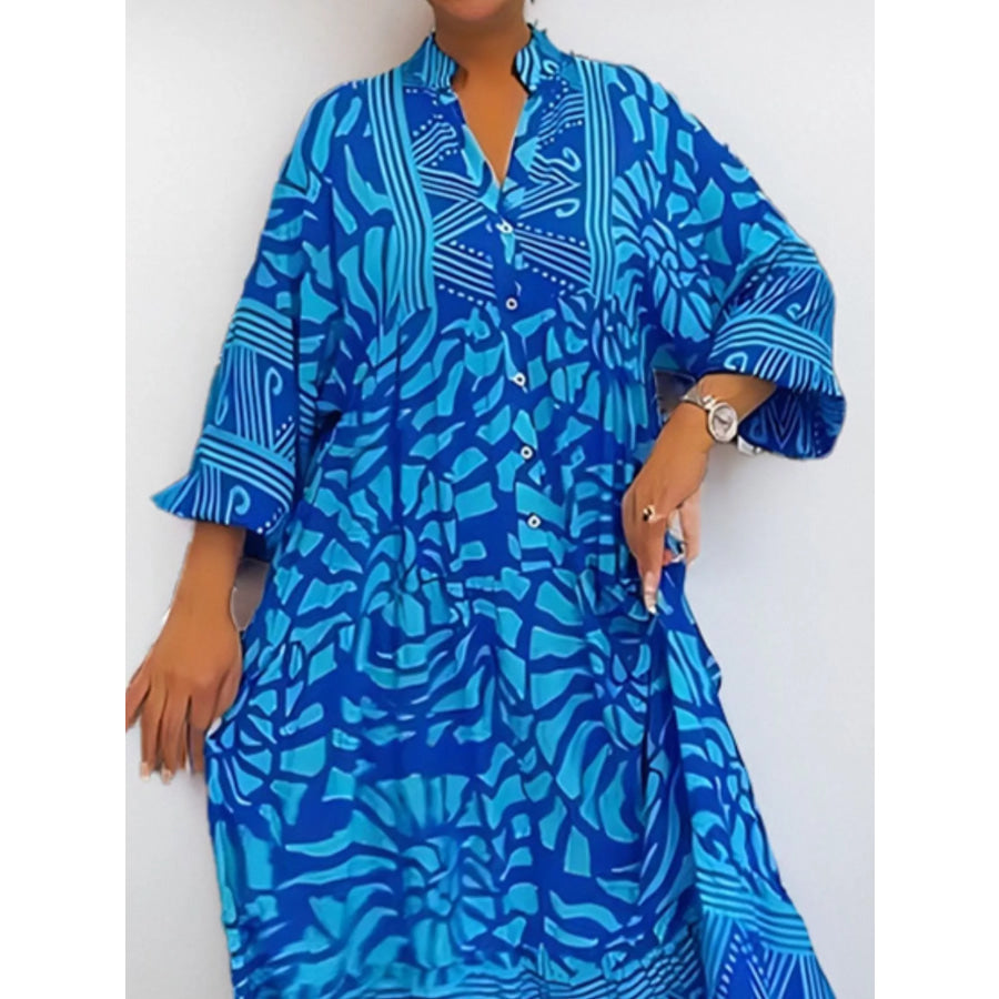Printed Button Front Midi Dress Apparel and Accessories