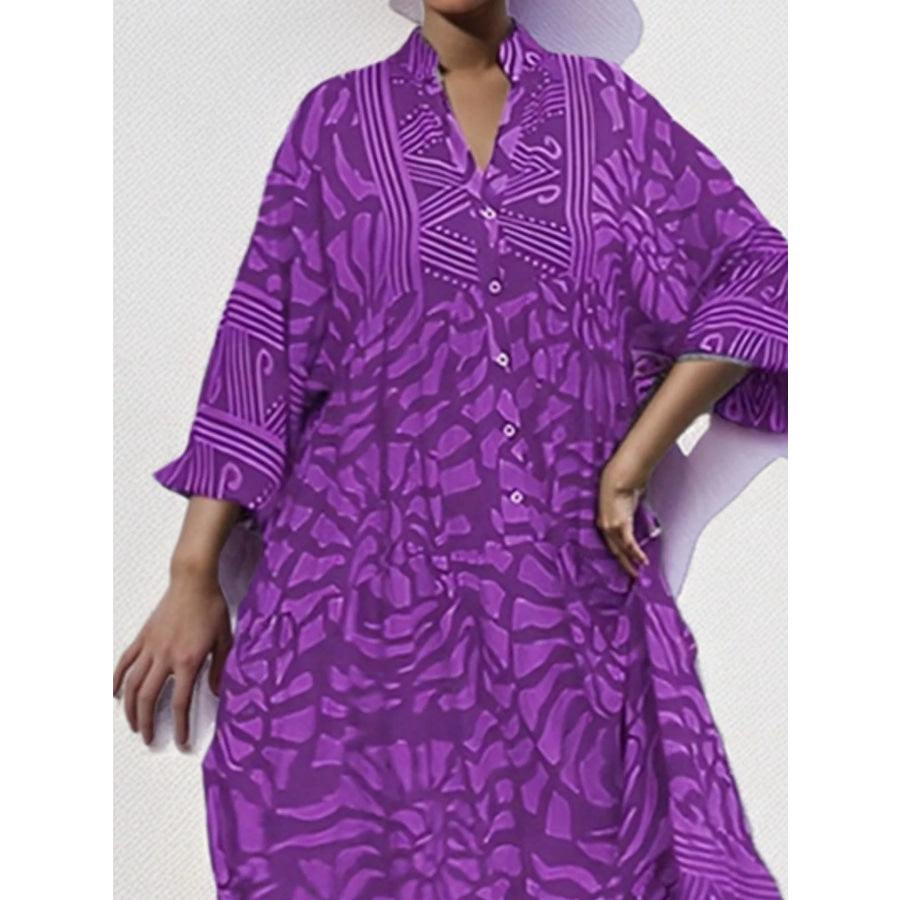 Printed Button Front Midi Dress Apparel and Accessories