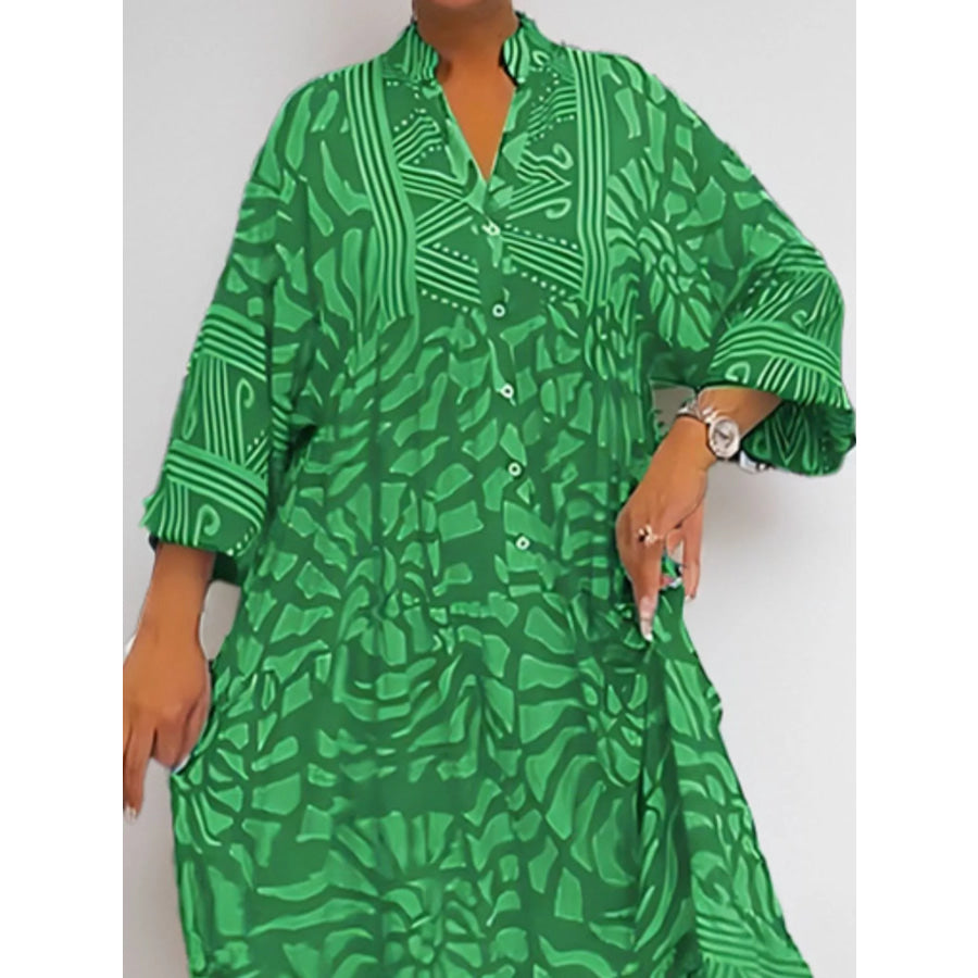 Printed Button Front Midi Dress Apparel and Accessories