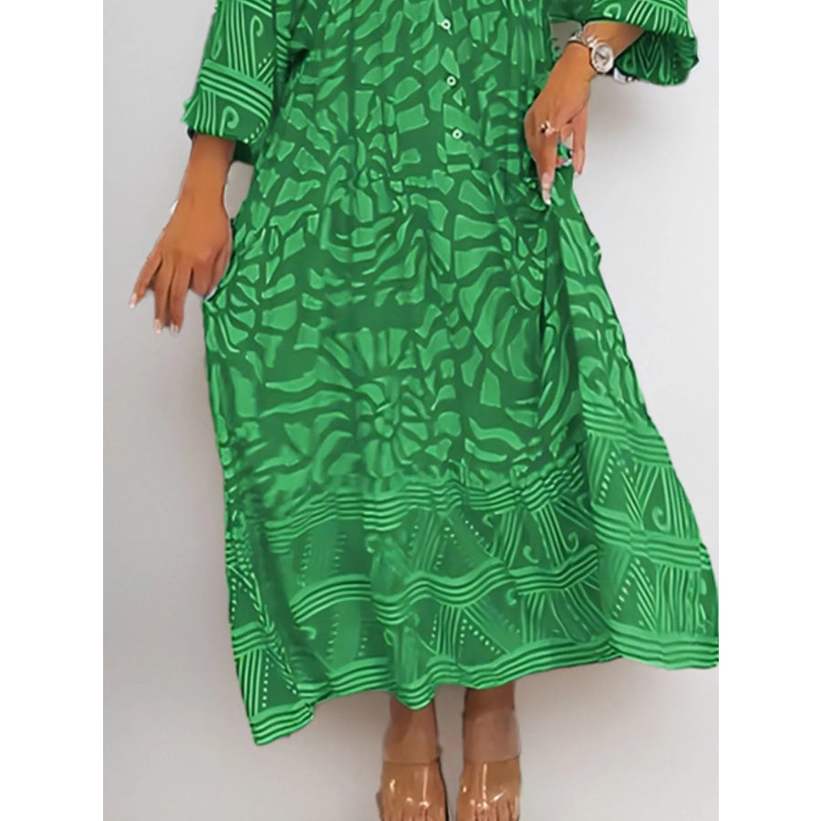 Printed Button Front Midi Dress Apparel and Accessories