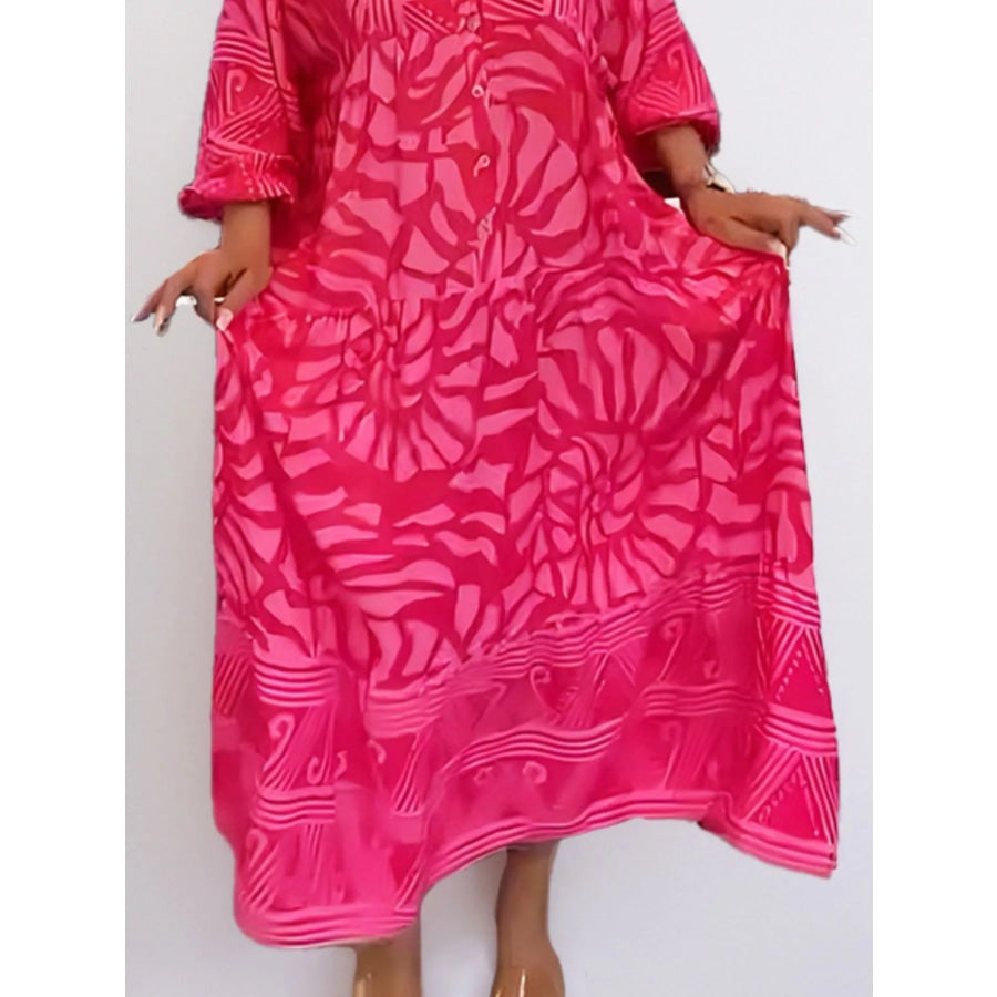 Printed Button Front Midi Dress Apparel and Accessories