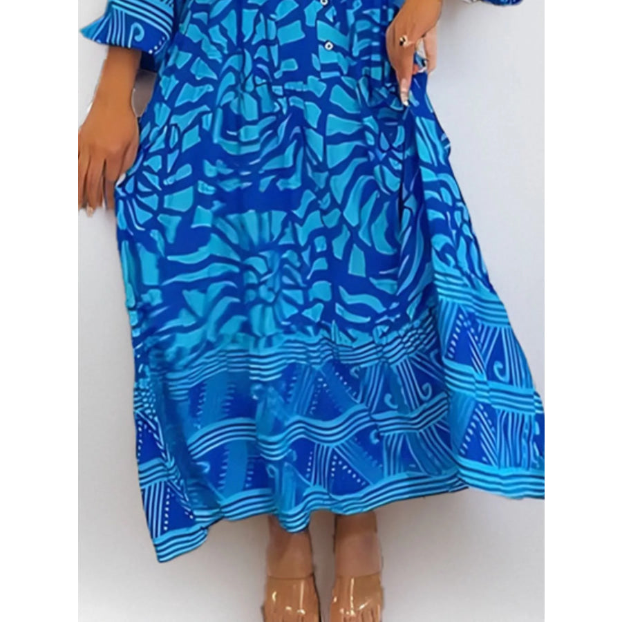 Printed Button Front Midi Dress Apparel and Accessories