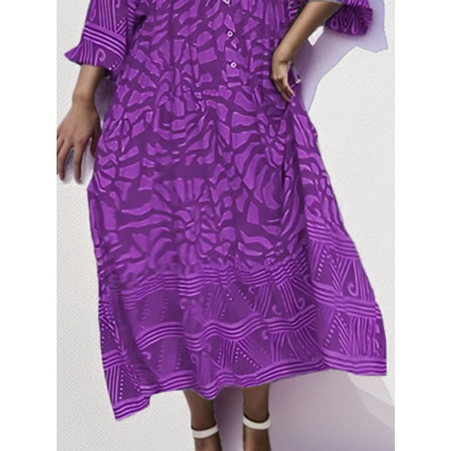 Printed Button Front Midi Dress Apparel and Accessories