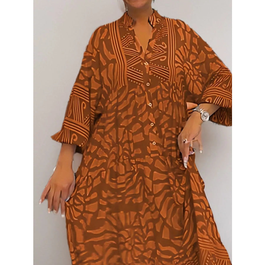 Printed Button Front Midi Dress Apparel and Accessories