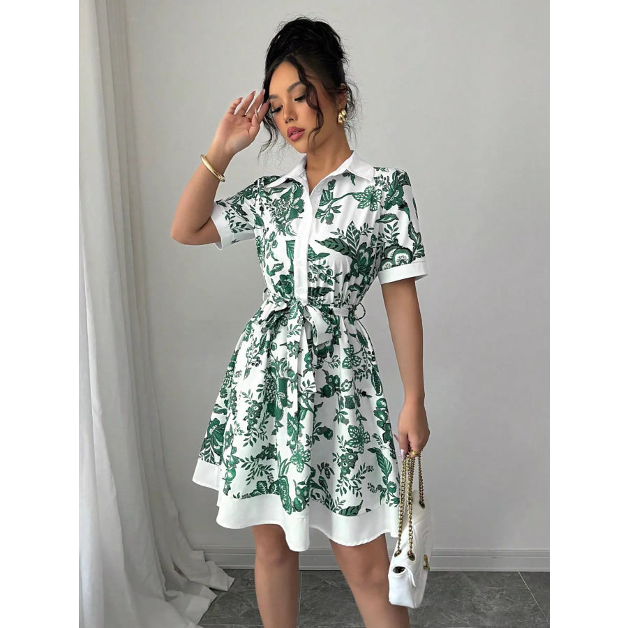 Printed Button Front Mini Dress Apparel and Accessories