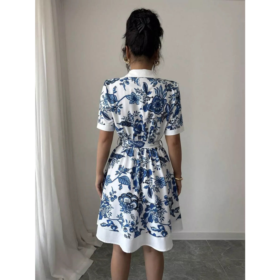 Printed Button Front Mini Dress Apparel and Accessories