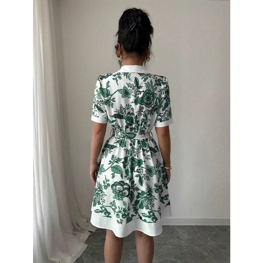 Printed Button Front Mini Dress Apparel and Accessories