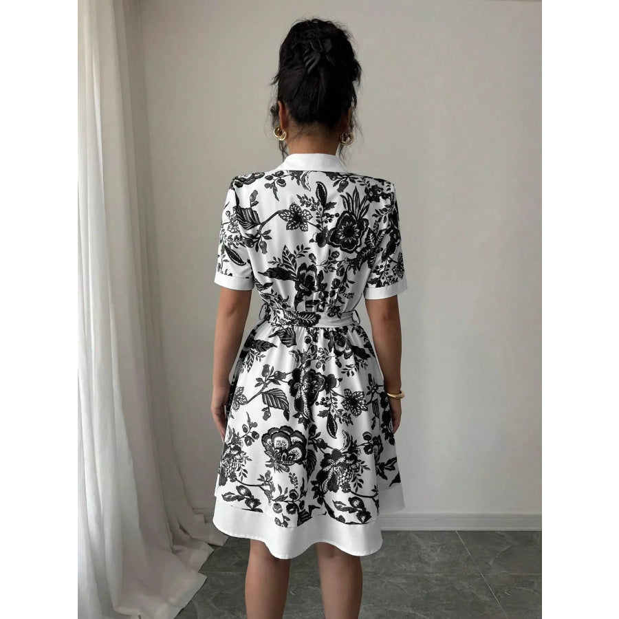 Printed Button Front Mini Dress Apparel and Accessories