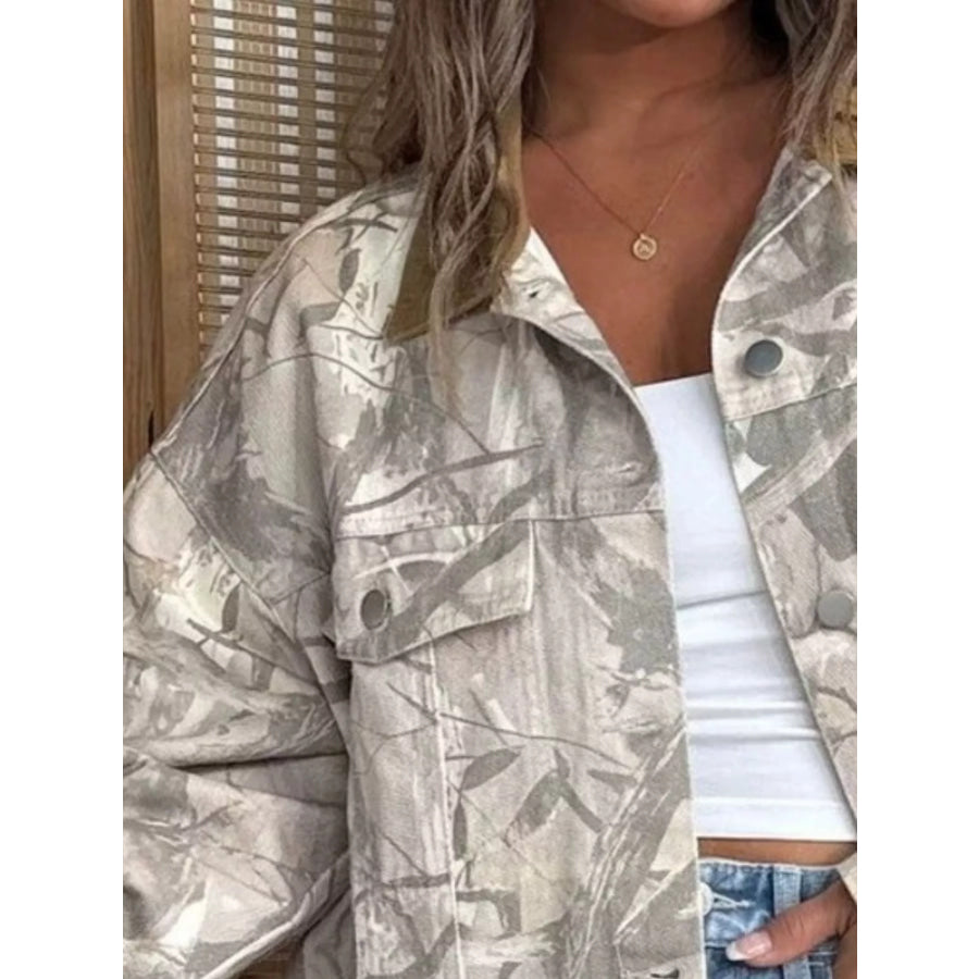 Printed Button Up Denim Jacket Apparel and Accessories