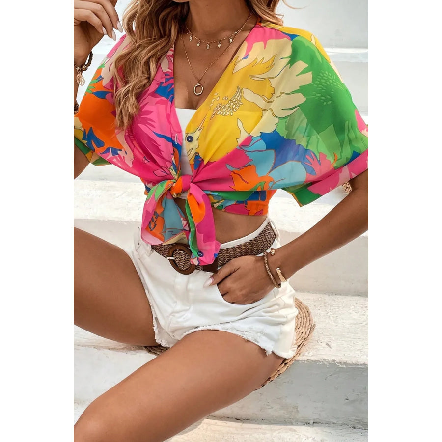 Printed Button Up Half Sleeve Shirt Apparel and Accessories