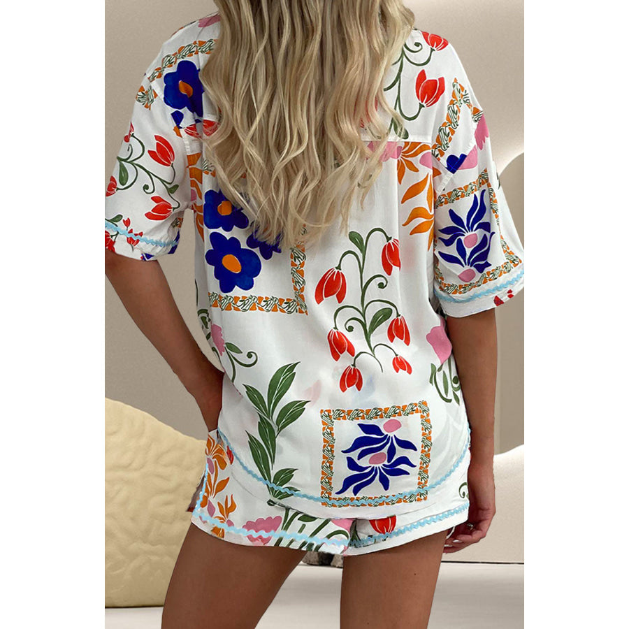 Printed Button Up Half Sleeve Top and Shorts Set Apparel and Accessories