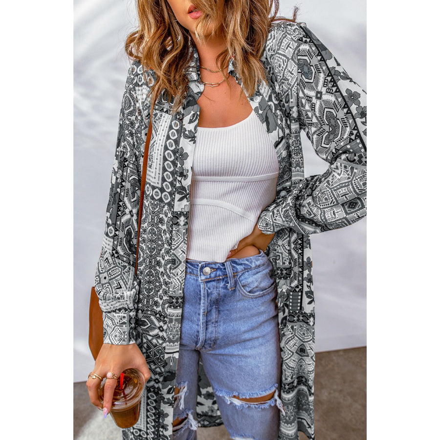 Printed Button Up Long Sleeve Cardigan Apparel and Accessories