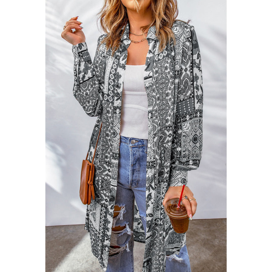 Printed Button Up Long Sleeve Cardigan Apparel and Accessories