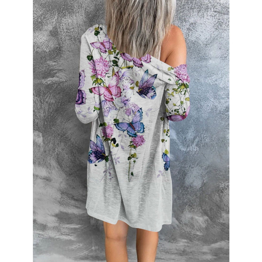 Printed Button Up Long Sleeve Cardigan White / S Apparel and Accessories