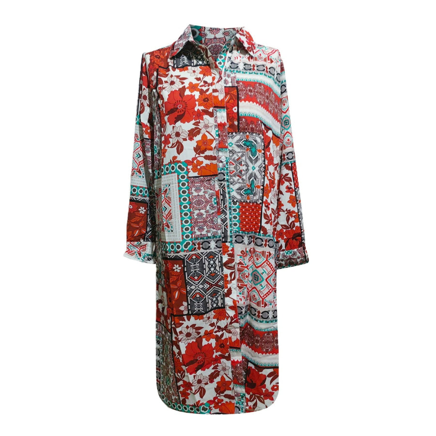 Printed Button Up Long Sleeve Cardigan Apparel and Accessories