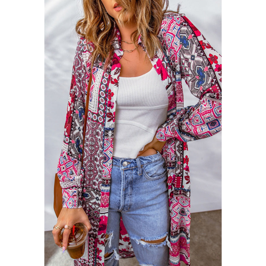 Printed Button Up Long Sleeve Cardigan Apparel and Accessories