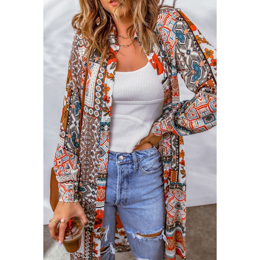 Printed Button Up Long Sleeve Cardigan Apparel and Accessories