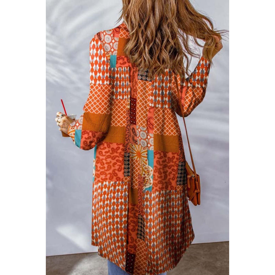 Printed Button Up Long Sleeve Cardigan Ochre / S Apparel and Accessories