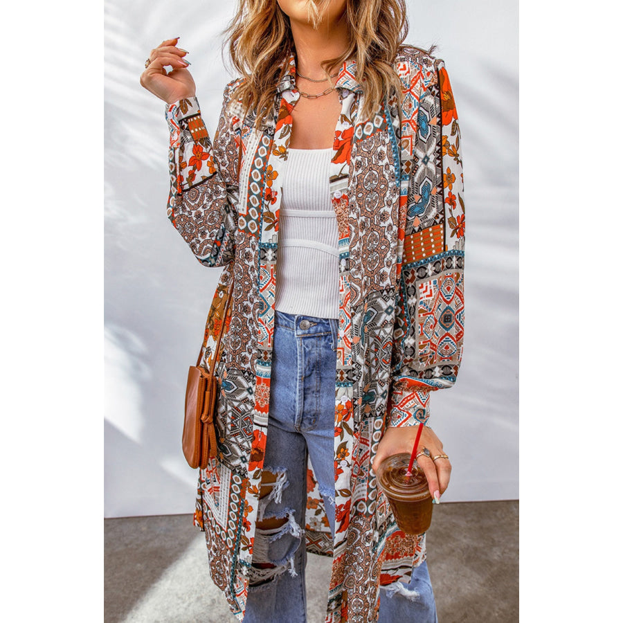 Printed Button Up Long Sleeve Cardigan Styl A / S Apparel and Accessories