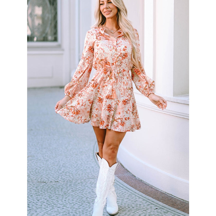 Printed Button-Up Long Sleeve Dress