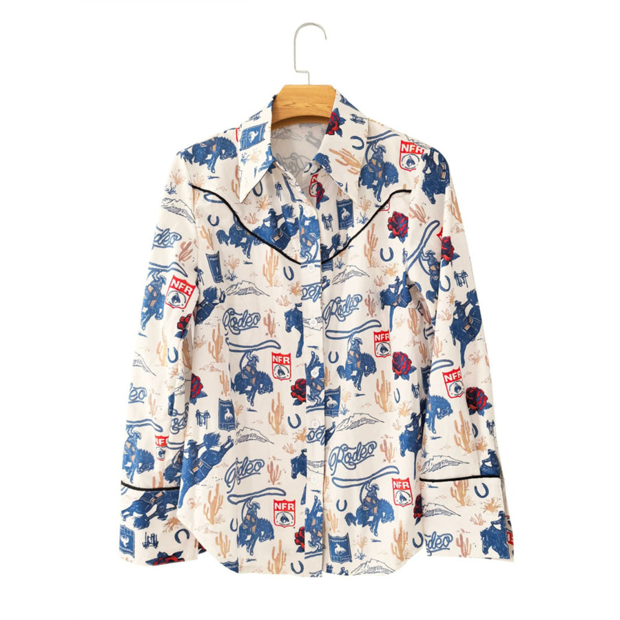Printed Button Up Long Sleeve Shirt Apparel and Accessories