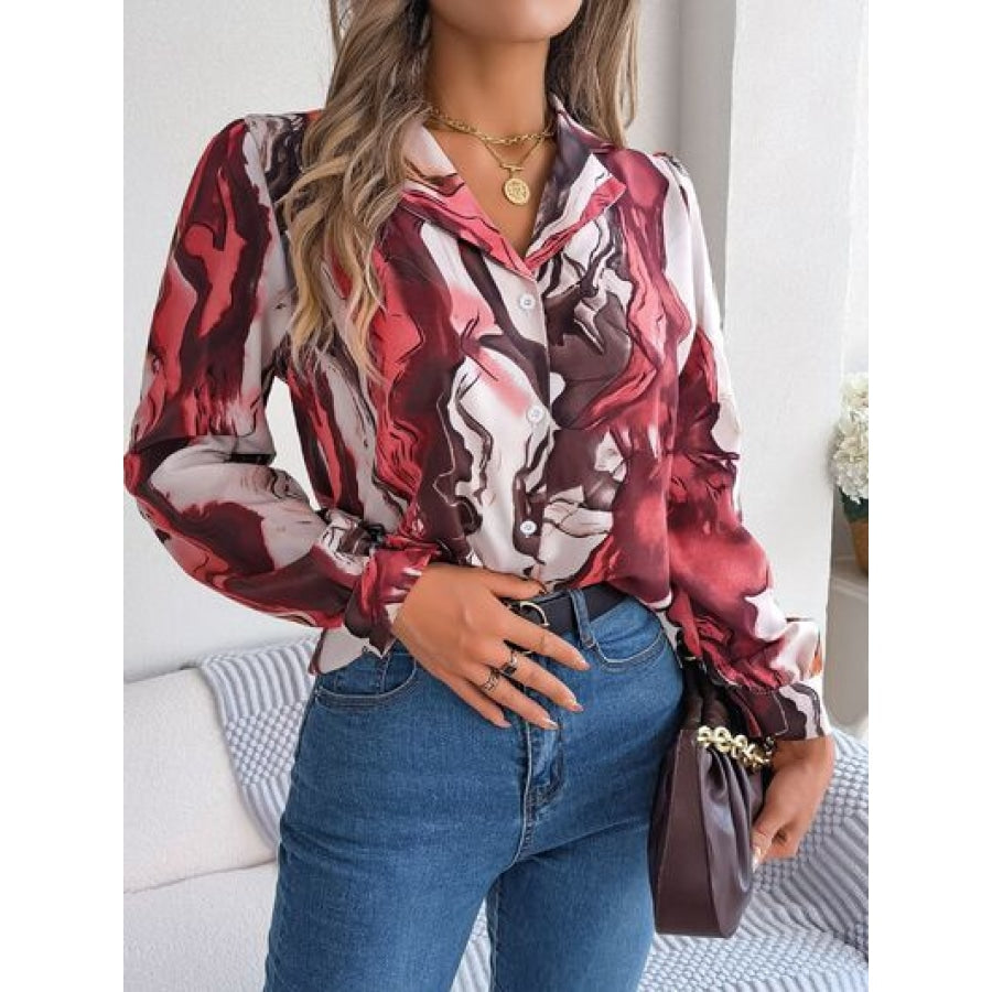 Printed Button Up Long Sleeve Shirt Apparel and Accessories