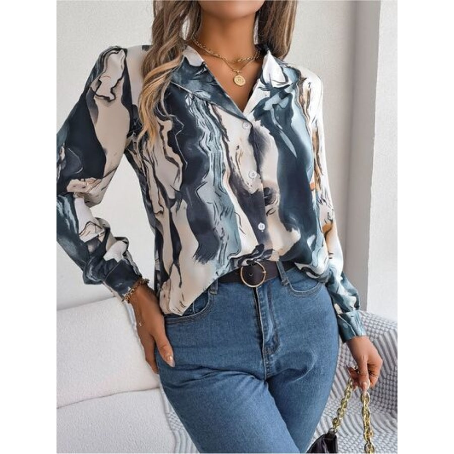 Printed Button Up Long Sleeve Shirt Apparel and Accessories