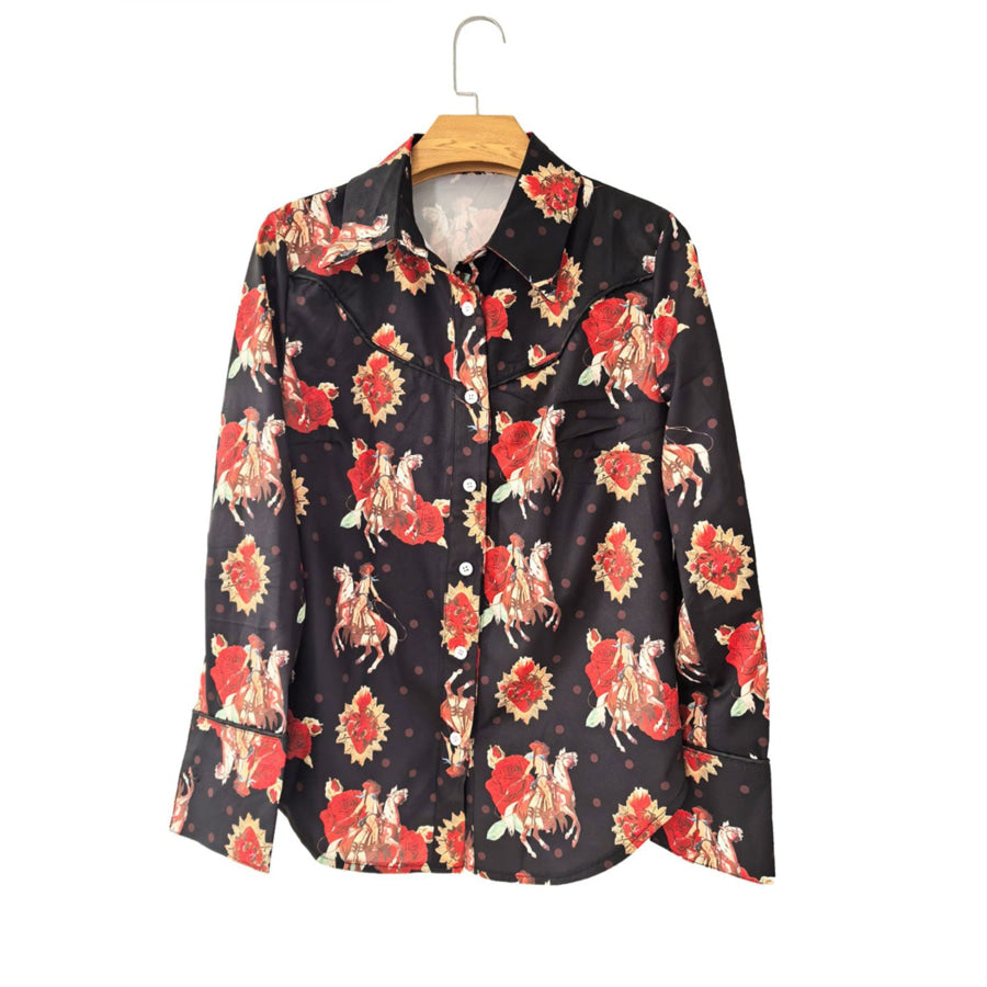 Printed Button Up Long Sleeve Shirt Apparel and Accessories