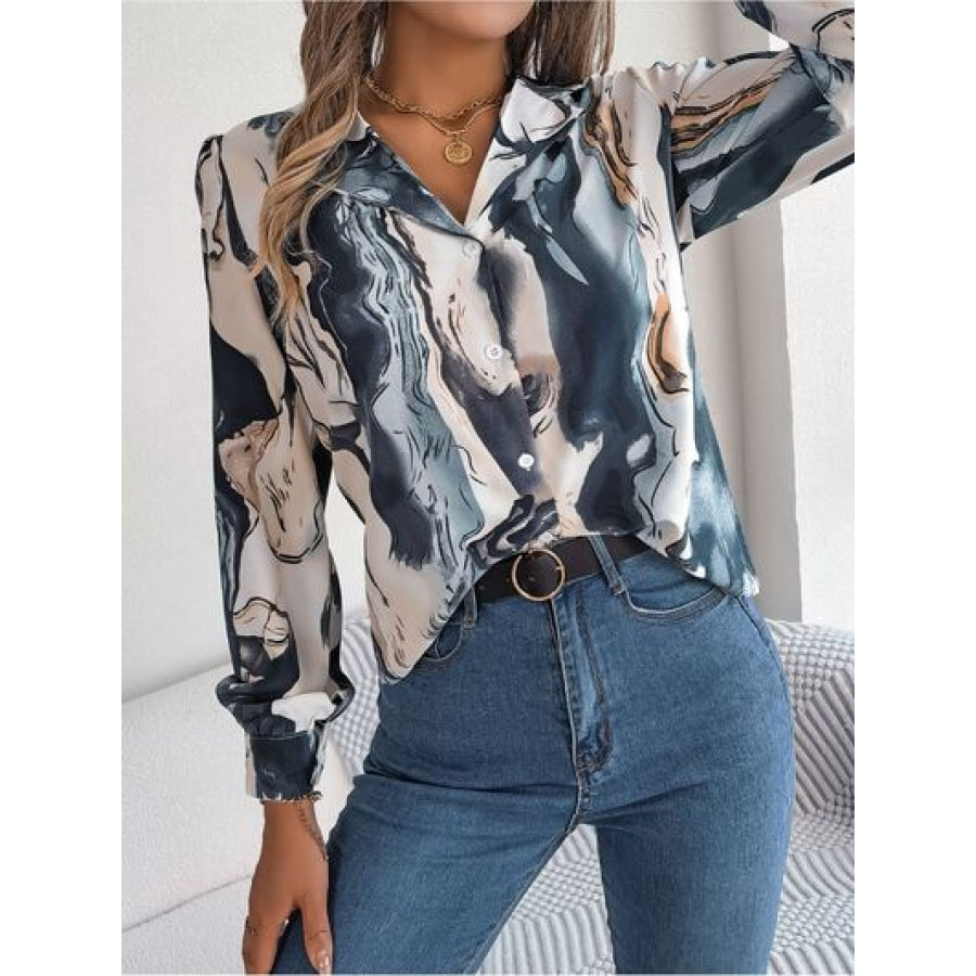 Printed Button Up Long Sleeve Shirt Apparel and Accessories