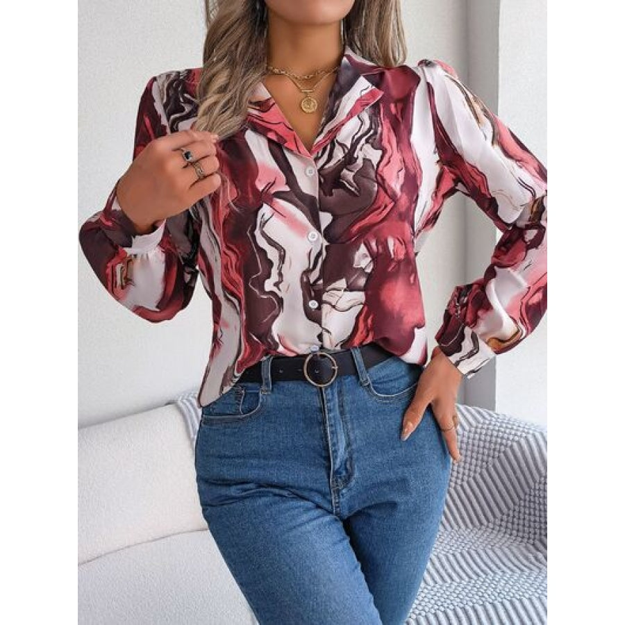 Printed Button Up Long Sleeve Shirt Apparel and Accessories