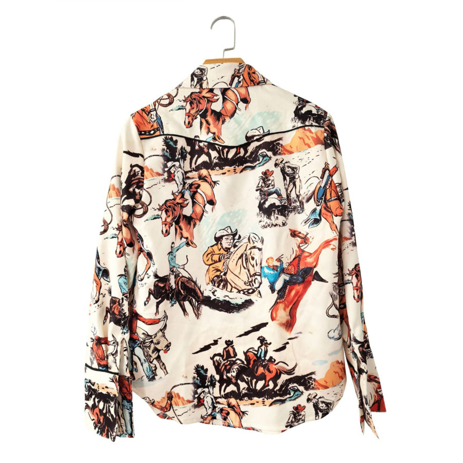 Printed Button Up Long Sleeve Shirt Apparel and Accessories