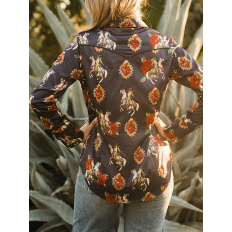Printed Button Up Long Sleeve Shirt Apparel and Accessories
