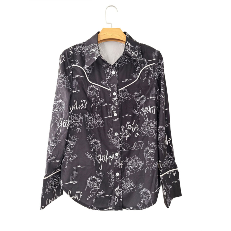 Printed Button Up Long Sleeve Shirt Apparel and Accessories