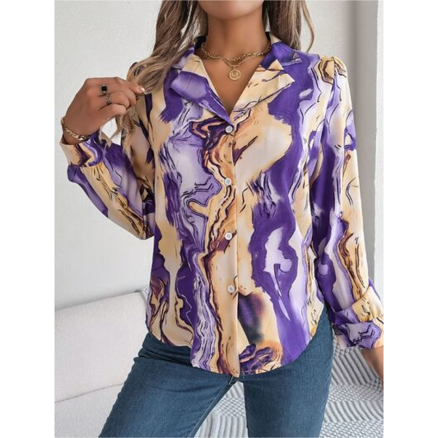 Printed Button Up Long Sleeve Shirt Apparel and Accessories