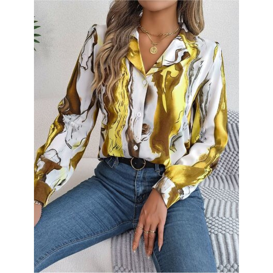 Printed Button Up Long Sleeve Shirt Apparel and Accessories