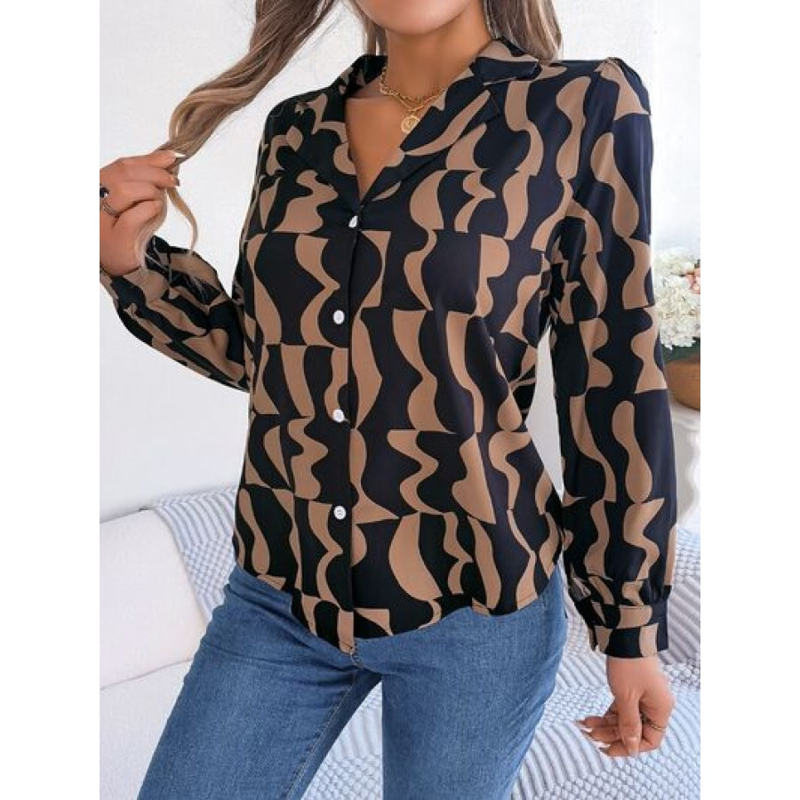 Printed Button Up Long Sleeve Shirt Apparel and Accessories