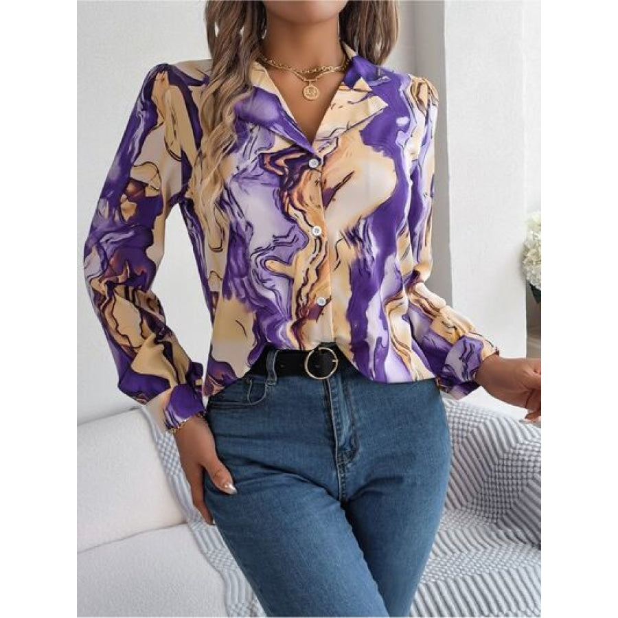 Printed Button Up Long Sleeve Shirt Apparel and Accessories