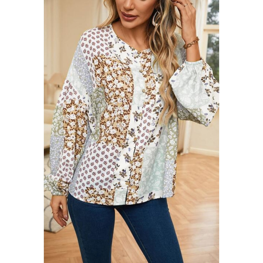 Printed Button Up Long Sleeve Shirt Apparel and Accessories