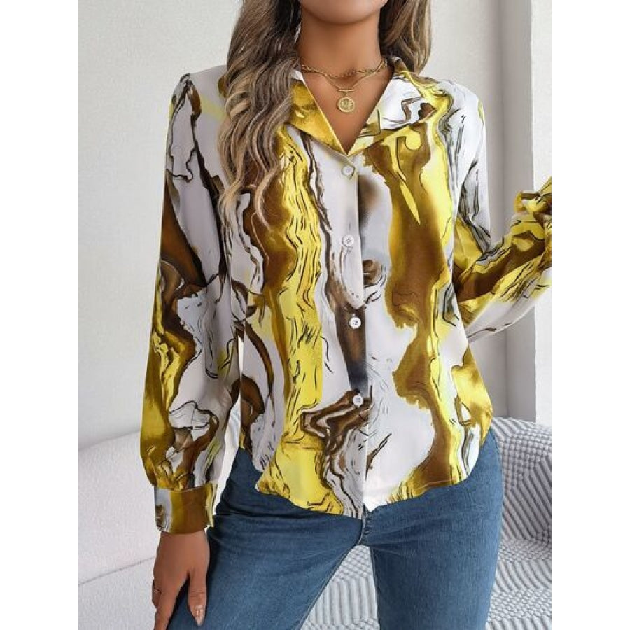 Printed Button Up Long Sleeve Shirt Apparel and Accessories