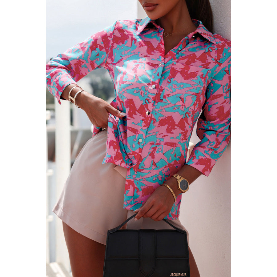 Printed Button Up Long Sleeve Shirt Multicolor / S Apparel and Accessories