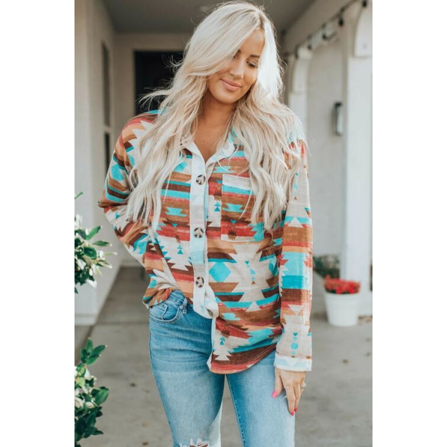 Printed Button Up Long Sleeve Shirt