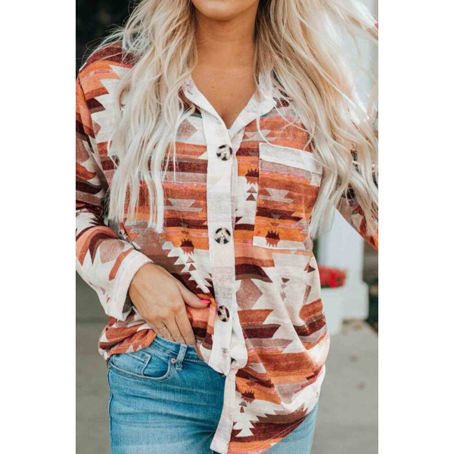 Printed Button Up Long Sleeve Shirt